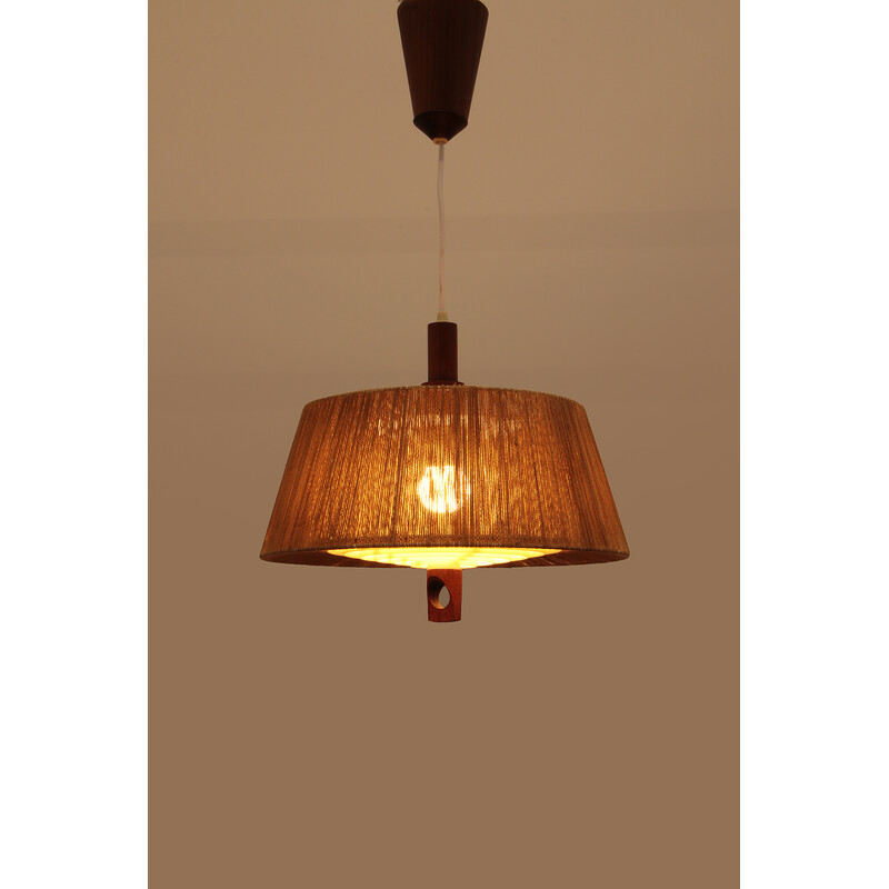 Vintage Temde pendant lamp with walnut and raffia, 1960s