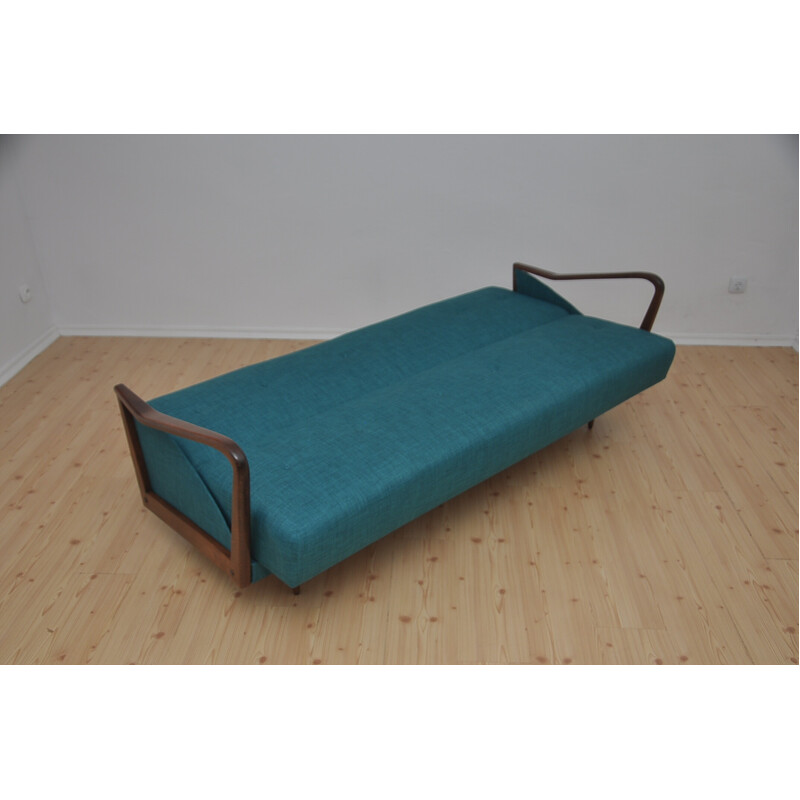 Sofá cama vintage turquesa, años 60