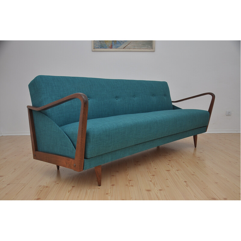 Sofá cama vintage turquesa, años 60