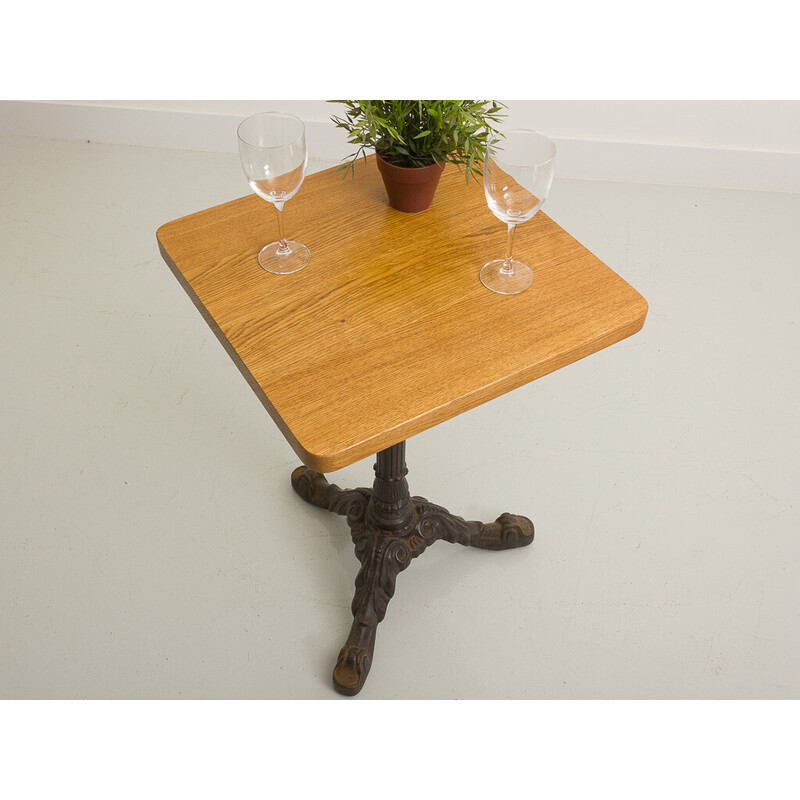 "McDonald's" vintage outdoor table in solid stained oakwood with cast iron bistro base