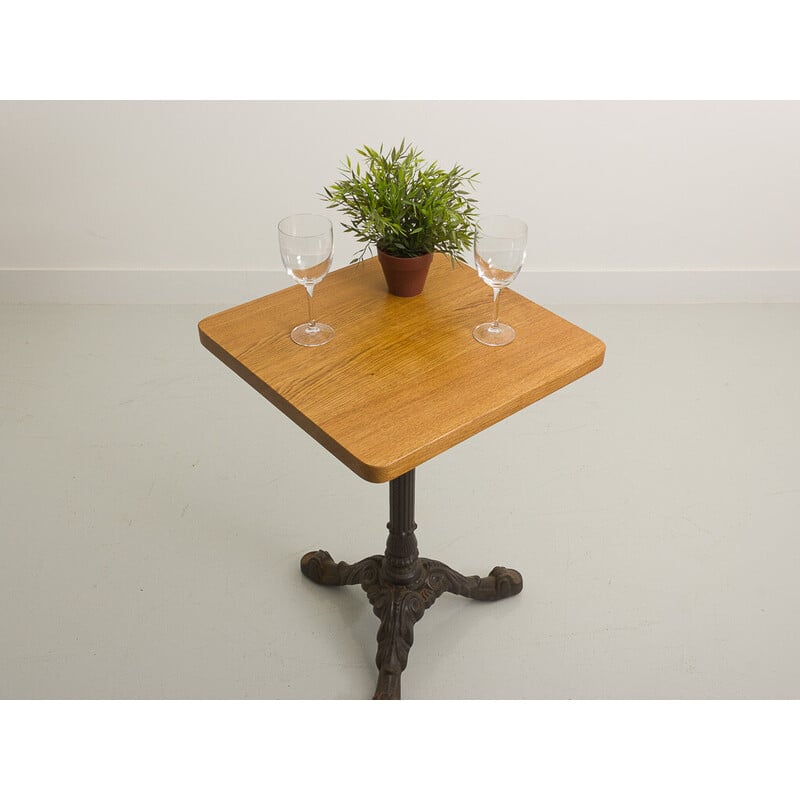 "McDonald's" vintage outdoor table in solid stained oakwood with cast iron bistro base
