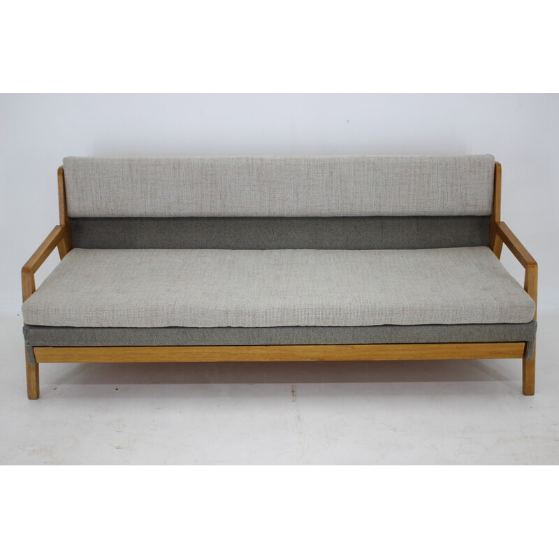 Vintage oakwood 3-seater sofa-bed, Czechoslovakia 1970s