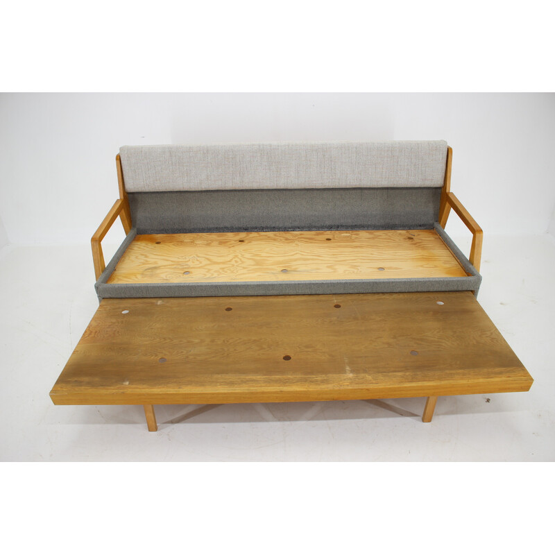 Vintage oakwood 3-seater sofa-bed, Czechoslovakia 1970s