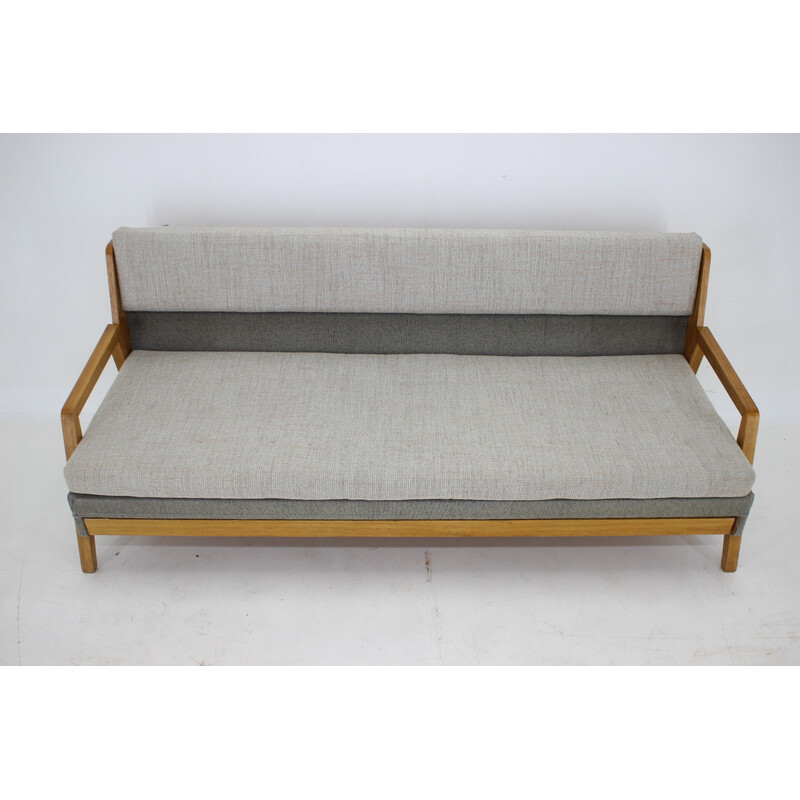 Vintage oakwood 3-seater sofa-bed, Czechoslovakia 1970s