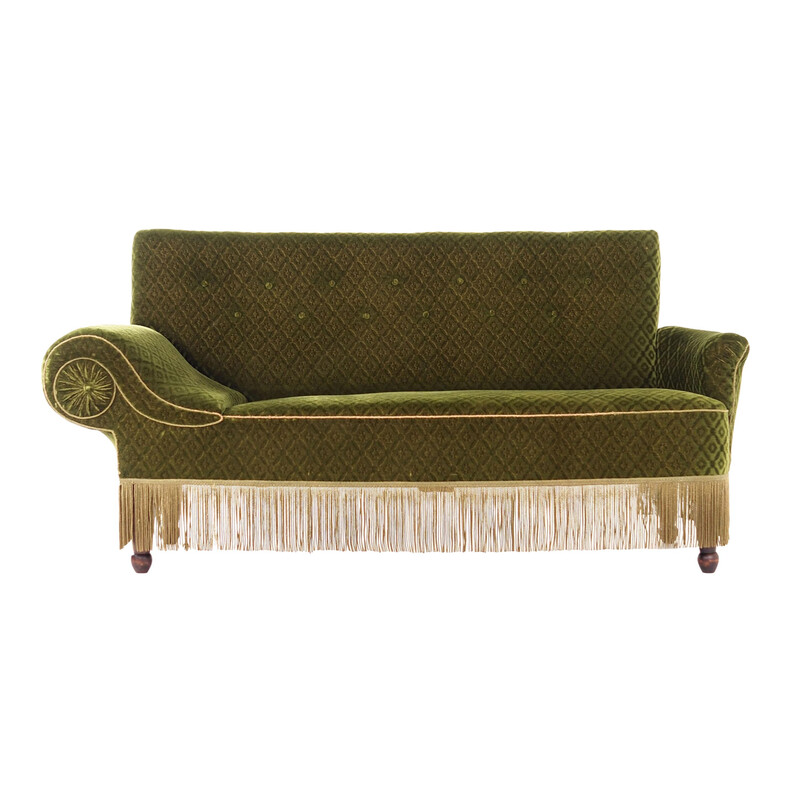Sofá-cama Vintage em faia e tecido verde