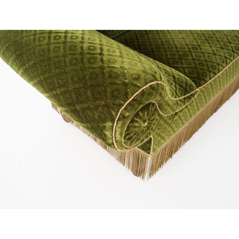 Sofá cama vintage de haya y tela verde