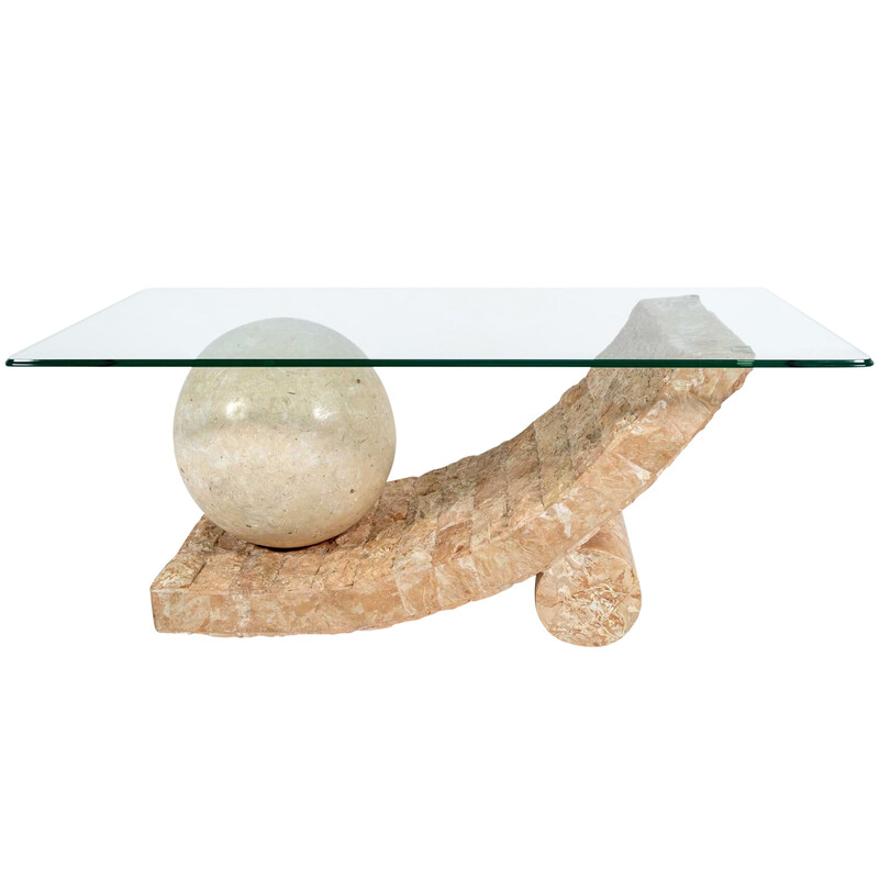 Tavolino vintage in pietra mactan e vetro di Magnussen Ponte, anni '80