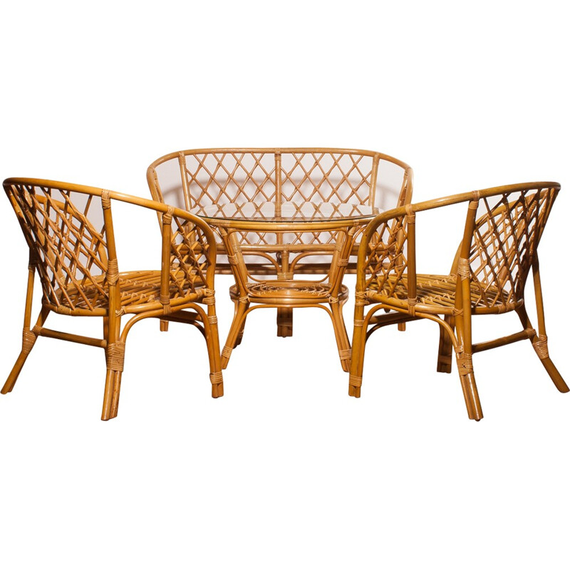 A bamboo-rattan garden set - 1970s