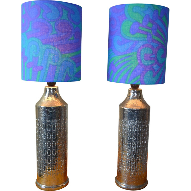 Pair of vintage glazed ceramic table lamps by Bitossi for Bergbom, Sweden 1960