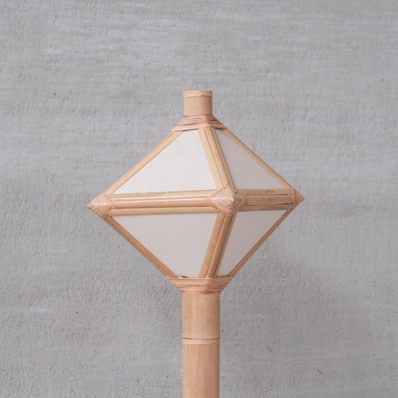 Lampadaire vintage en bambou et lin, Belgique 1980