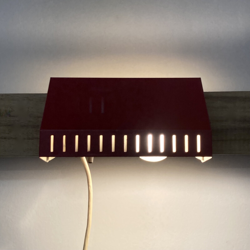 Vintage Scandinavian red metal wall lamp, 1950