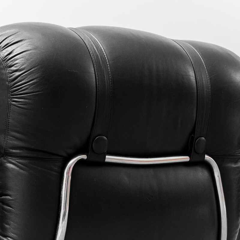 Fauteuil vintage en cuir noir et métal, 1970