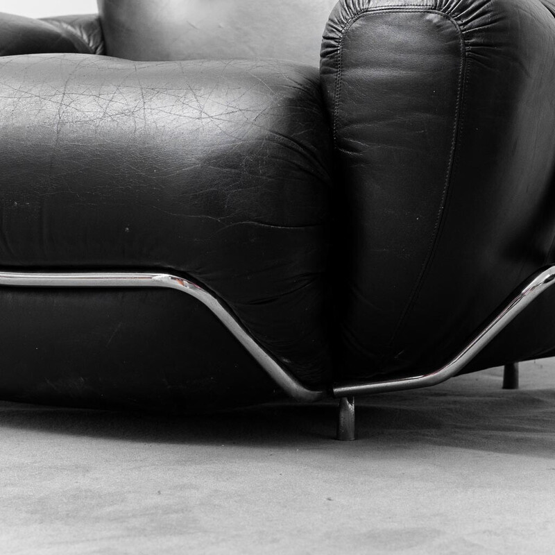 Vintage-Sessel aus schwarzem Leder und Metall, 1970