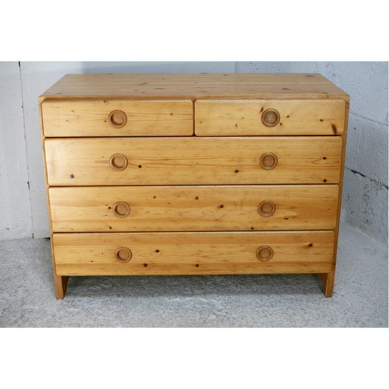 Vintage pine chest of drawers, Charlotte Perriand selection for Les Arcs, France