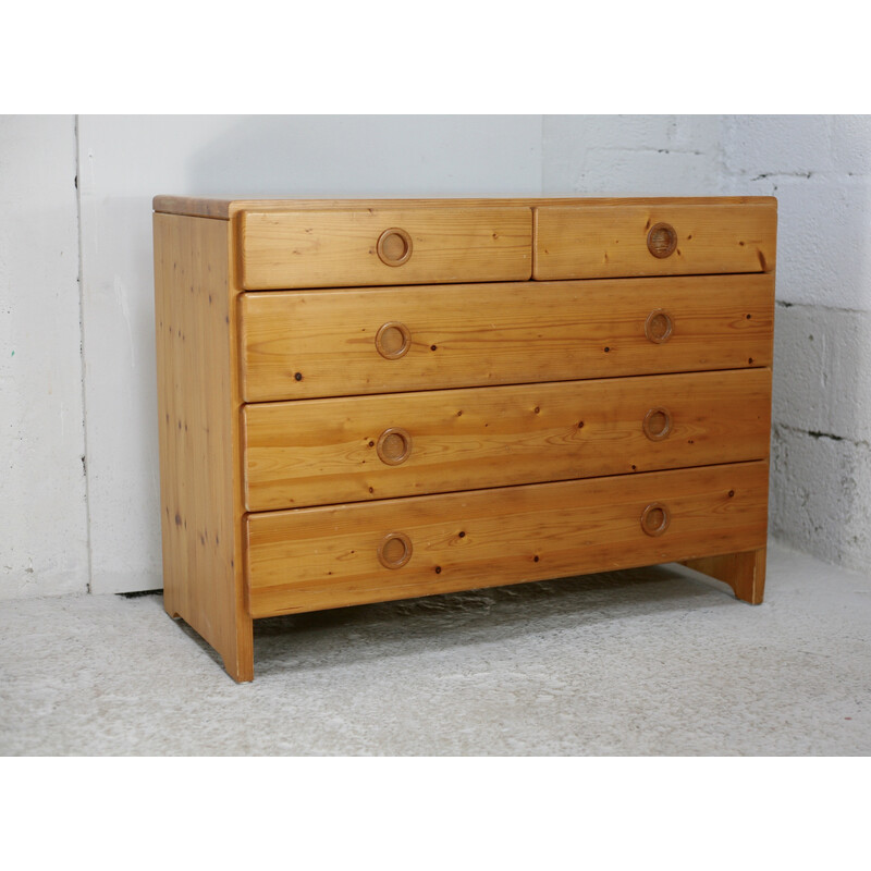 Vintage pine chest of drawers, Charlotte Perriand selection for Les Arcs, France