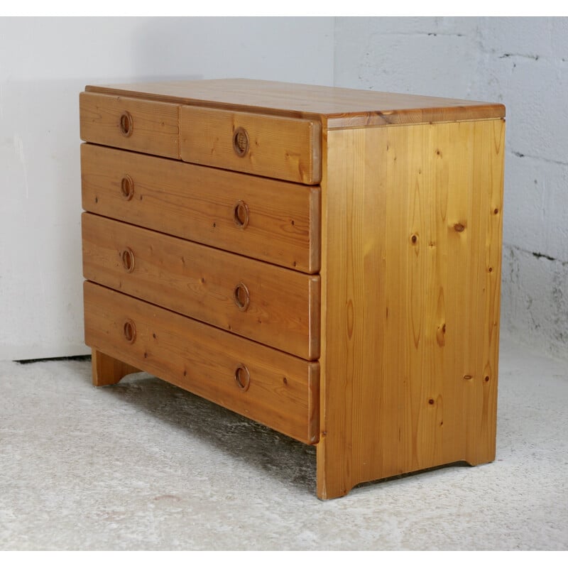 Vintage pine chest of drawers, Charlotte Perriand selection for Les Arcs, France