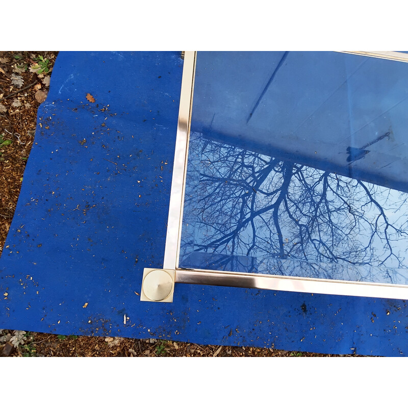 Vintage coffee table in brass, plexiglas and glass by Pierre Vandel