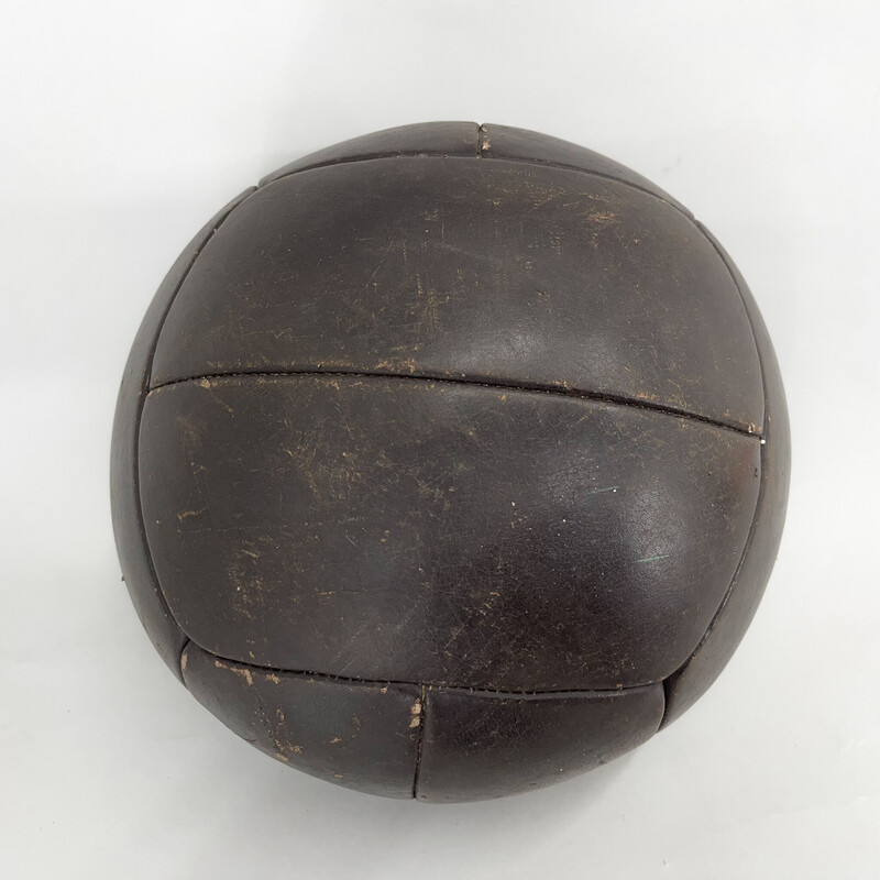 Ballon de médecine vintage en cuir noir, Tchécoslovaquie 1930