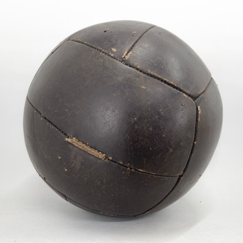 Ballon de médecine vintage en cuir noir, Tchécoslovaquie 1930