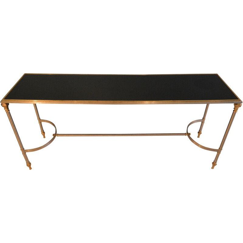 Steel, brass and black opaline console table - 1970s