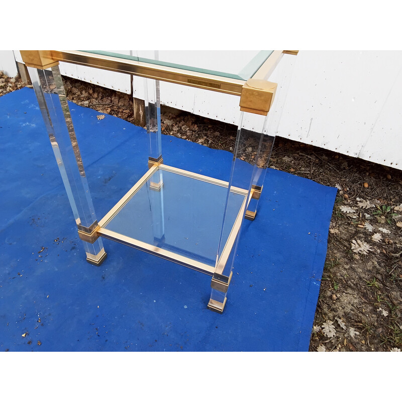 Vintage side table in brass, plexiglass and glass by Pierre Vandel