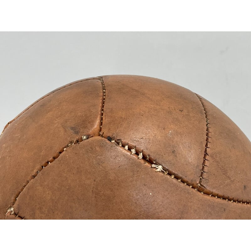 Vintage brown leather medicine ball, Czechoslovakia 1930