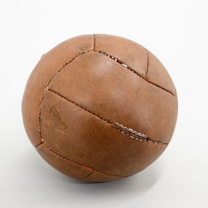Vintage brown leather medicine ball, Czechoslovakia 1930