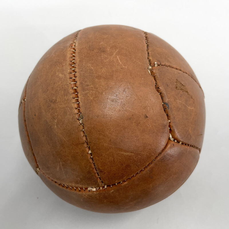 Vintage brown leather medicine ball, Czechoslovakia 1930