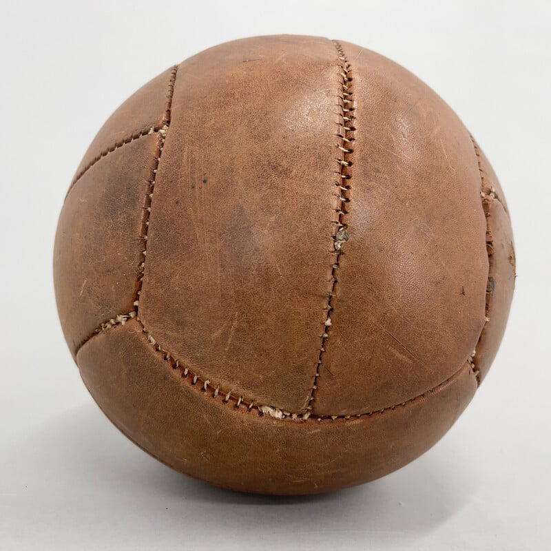 Vintage brown leather medicine ball, Czechoslovakia 1930