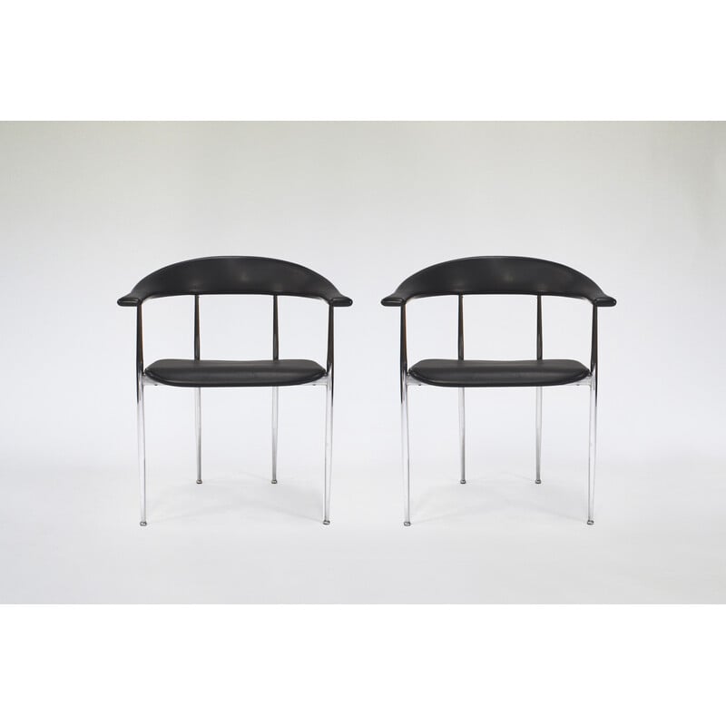 Pair of vintage armchairs in chromed steel and rubber by Giancarlo Vegni for Fasem, Italy 1980