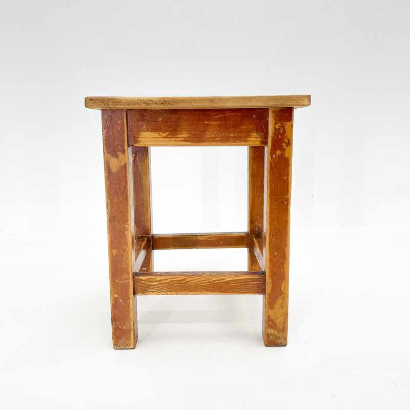 Vintage square wooden stool, Czechoslovakia 1950