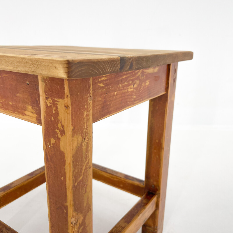 Vintage square wooden stool, Czechoslovakia 1950