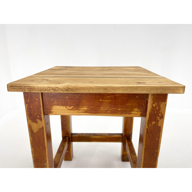 Tabouret carré vintage en bois, Tchécoslovaquie 1950