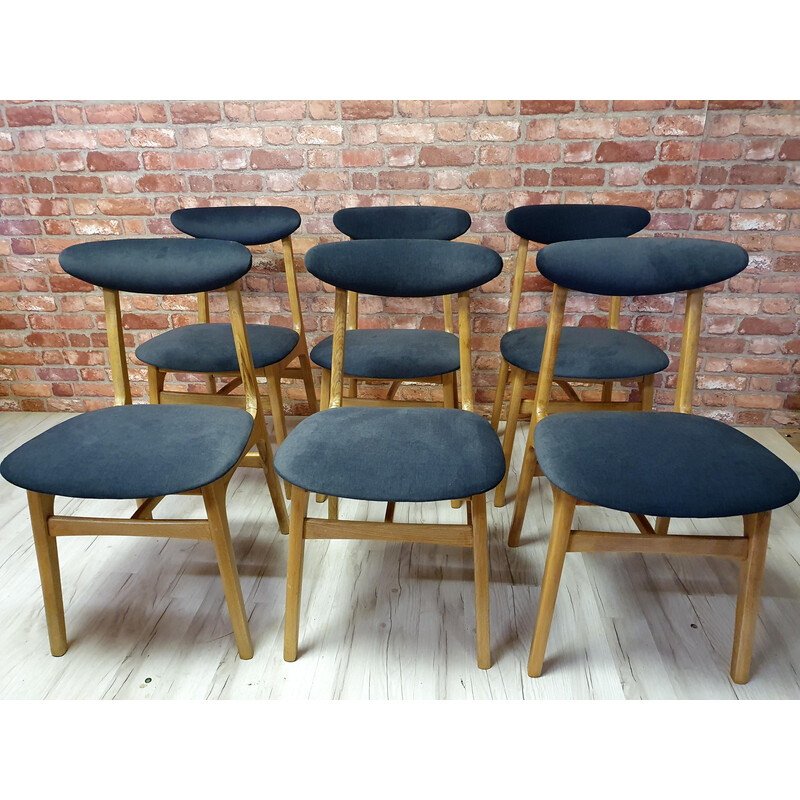 Set of 6 vintage beech chairs by Rajmund Hałas, Poland 1960