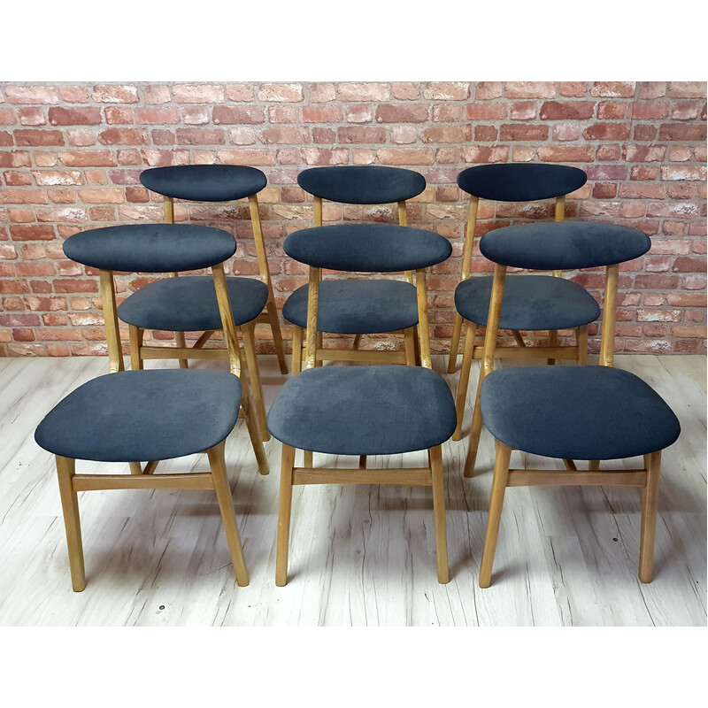 Set of 6 vintage beech chairs by Rajmund Hałas, Poland 1960