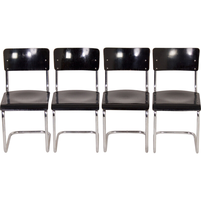 Set of 4 vintage S43 tubular chairs by Mart Stam for Thonet, 1930s