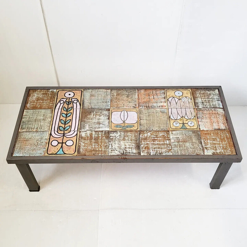 Vintage ceramic and steel coffee table, 1960