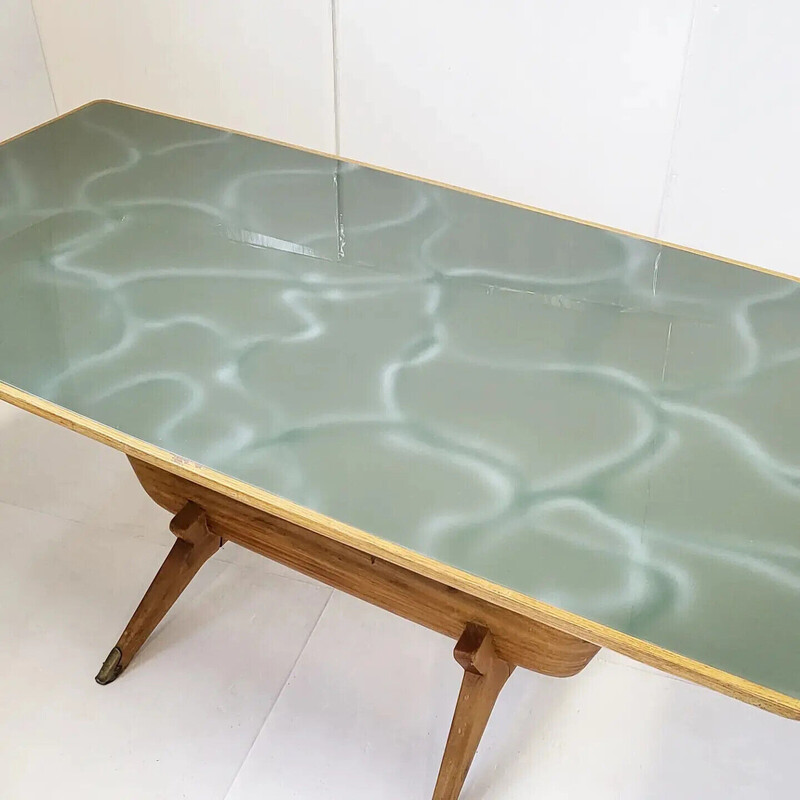 Vintage dining table with glass top, 1950