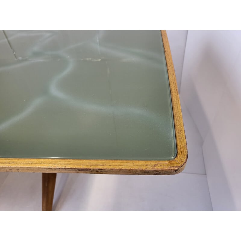 Table vintage avec plateau en verre, 1950