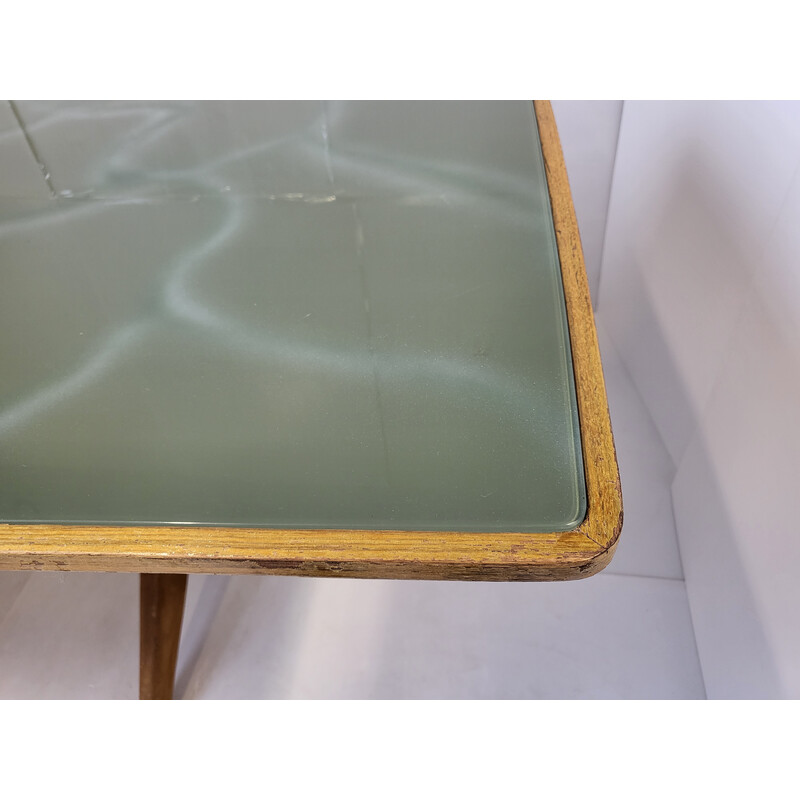 Vintage dining table with glass top, 1950