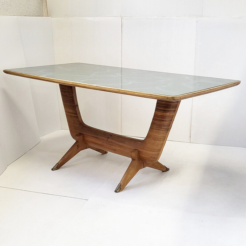 Vintage dining table with glass top, 1950