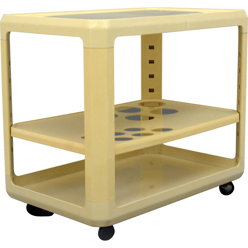 Vintage white bar trolley by Alberto Rosselli for Kartell, 1970s