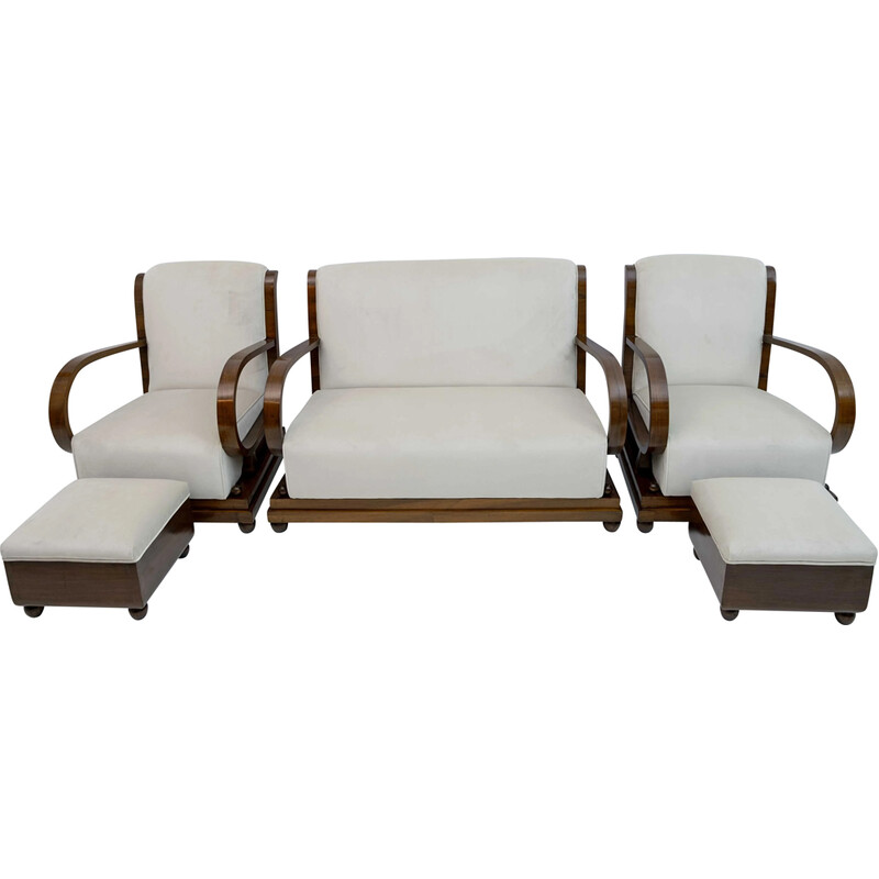 Art Dèco vintage Italian walnut and velvet living room set, 1920s