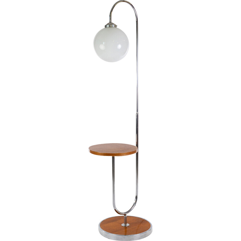 Vintage Bauhaus floor lamp with shelf, 1930s