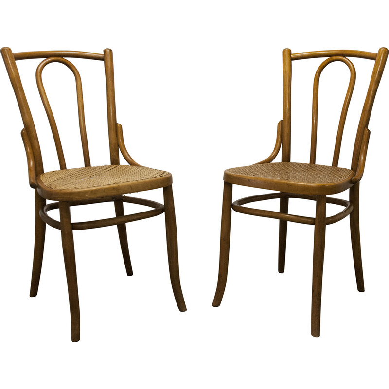 Pair of vintage bent beechwood bistro chairs by Baumann, 1903-1930