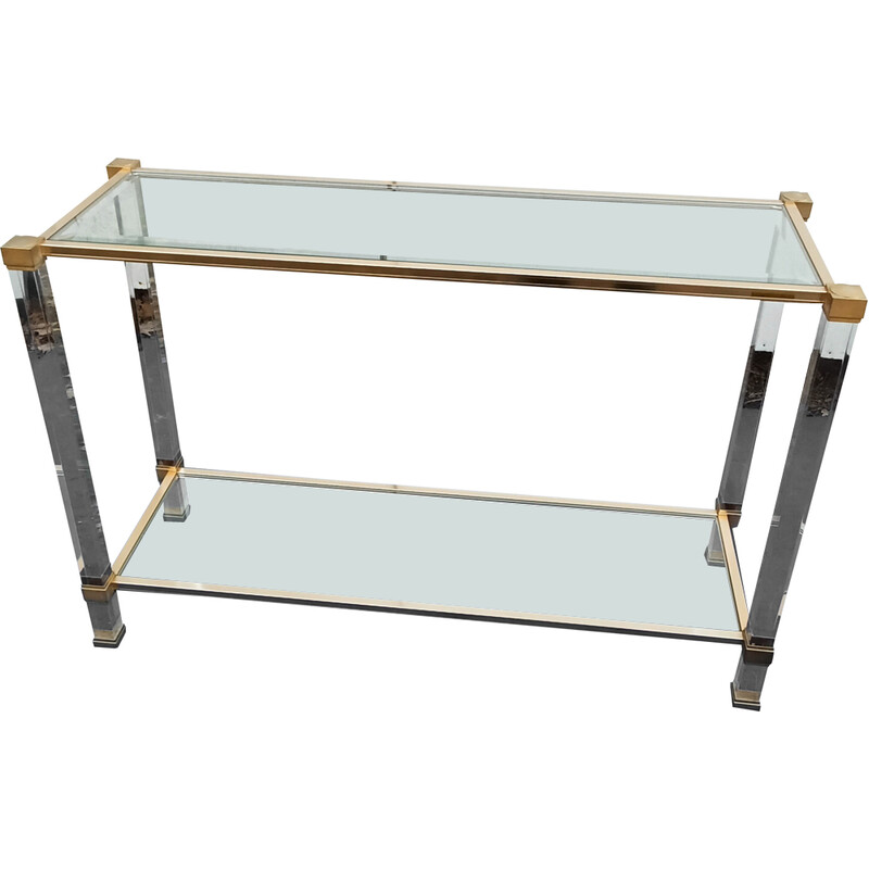 Vintage console in brass, plexiglass and glass by Pierre Vandel