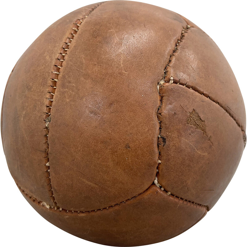 Balón medicinal vintage de cuero marrón, Checoslovaquia 1930