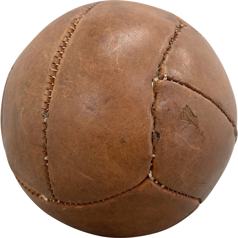 Vintage brown leather medicine ball, Czechoslovakia 1930