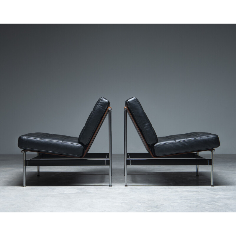 Pareja de sillones vintage '416' con cojines de cuero negro de Kho Liang Ie para Artifort, Países Bajos 1950