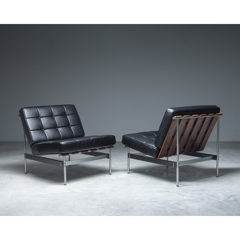 Paire de fauteuils vintage '416' avec coussins en cuir noir par Kho Liang Ie pour Artifort, Pays-Bas 1950